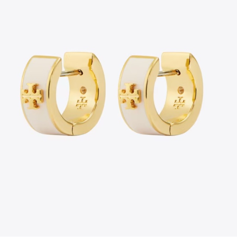 ICON ENAMEL HUGGIE EARRINGS - Pink and Gold